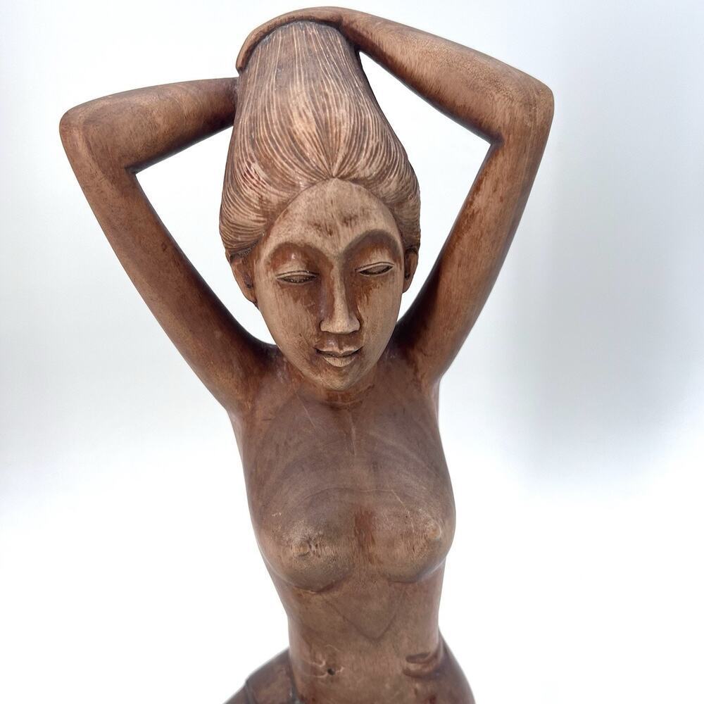 Vintage Balinese Hand Carved Wood Posing Woman Statue Bali Indonesian Art - Picture 2 of 8